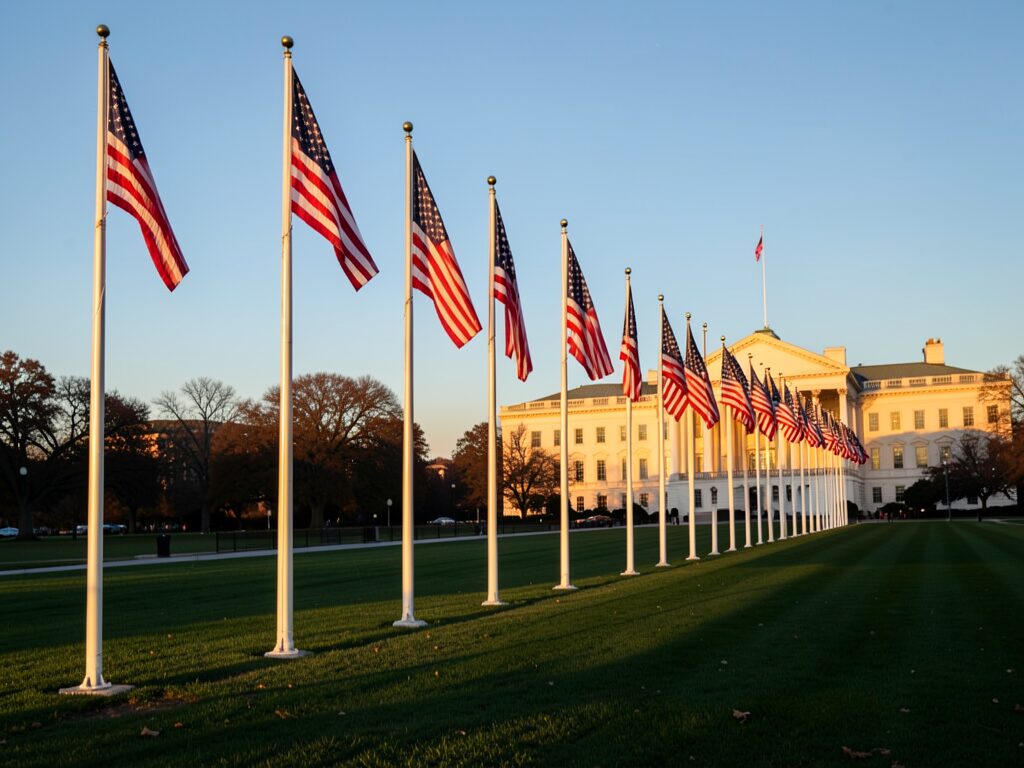 American flags half-staff