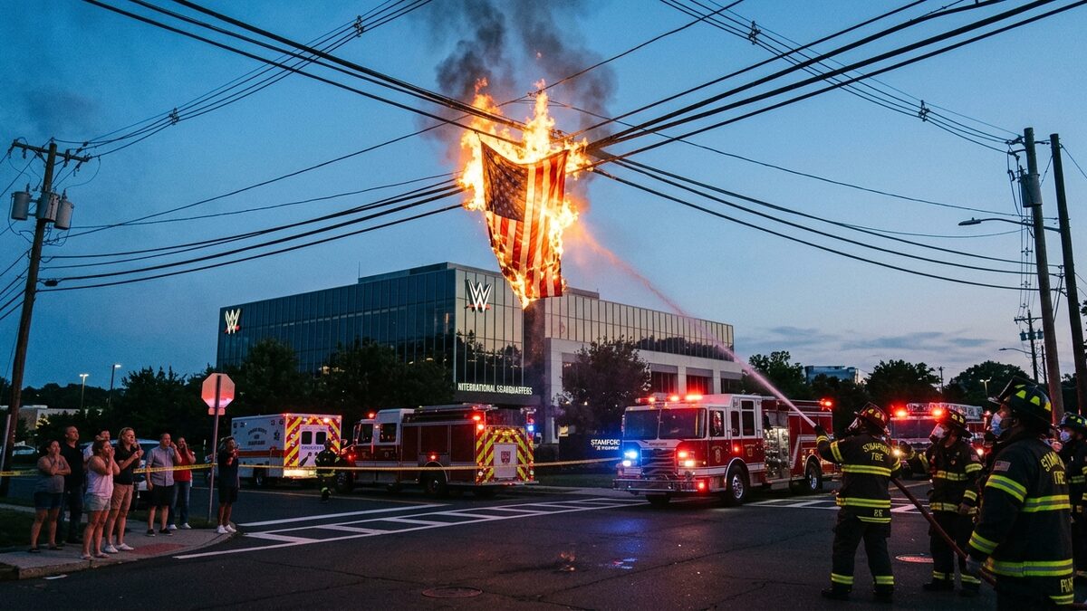 American flag fire Stamford